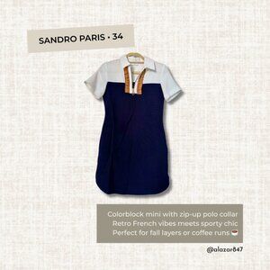 Sandro Polo Collar Mini Dress | Retro Preppy Style | 34